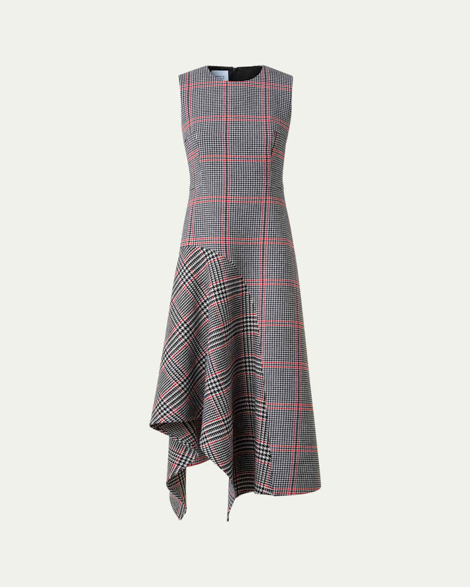 Houndstooth Wool Fresco Midi Dress